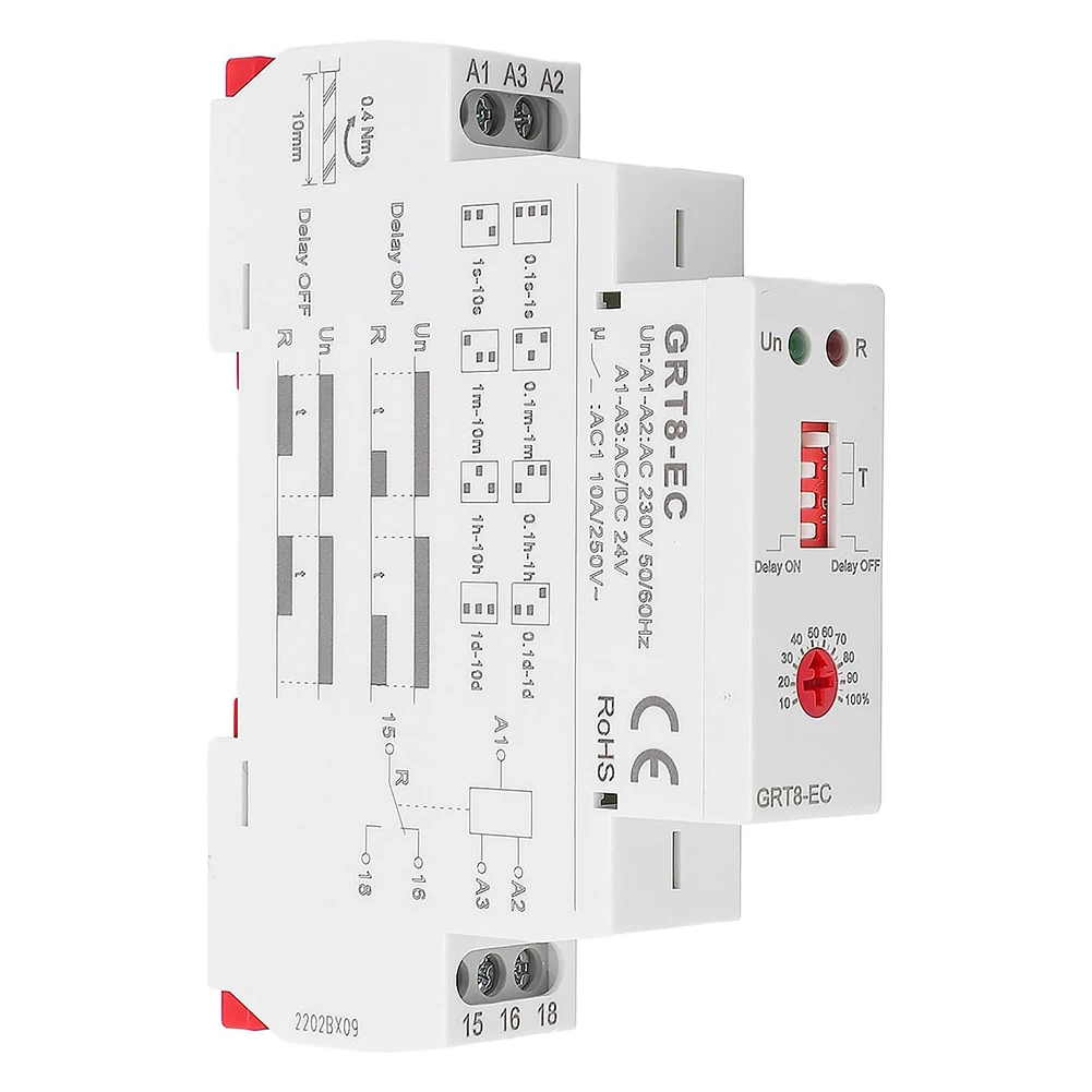 Time Relay Model GRT8EC with LED Display Indicating Status for Dual Voltage Support of AC230V & DC24V and Extended Delay Options