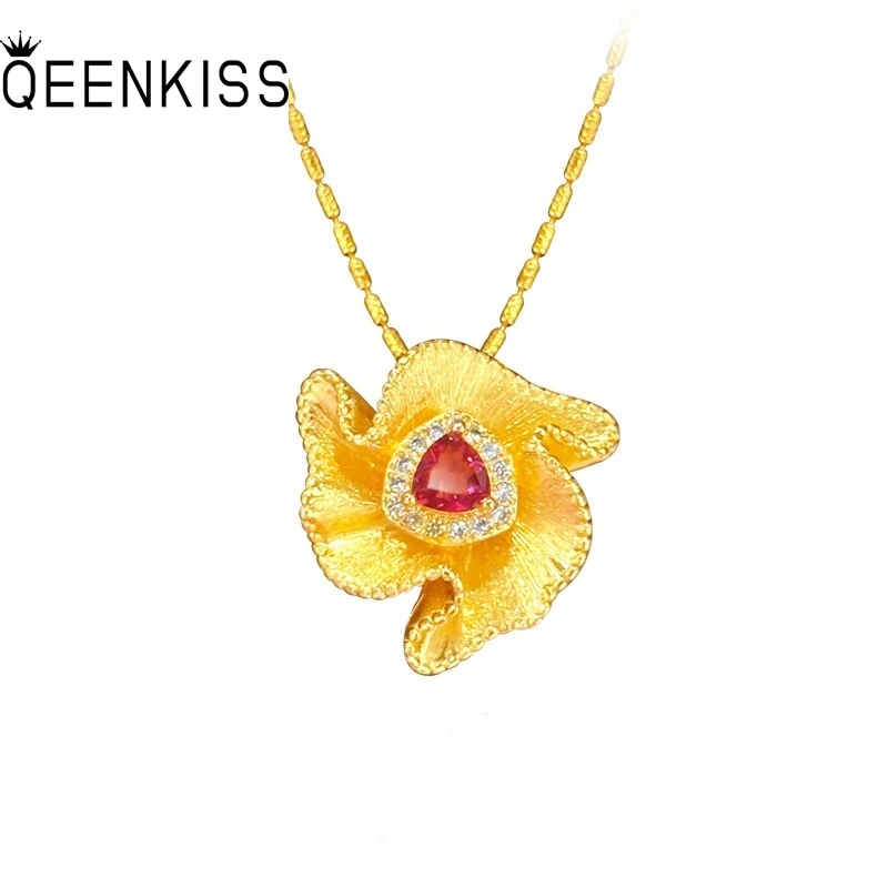 

QEENKISS 24KT Gold Luxury Shiny Necklace Pendants Charm For Women Wedding Party Birthday Christmas Bride Mother Girl Gift PT5215