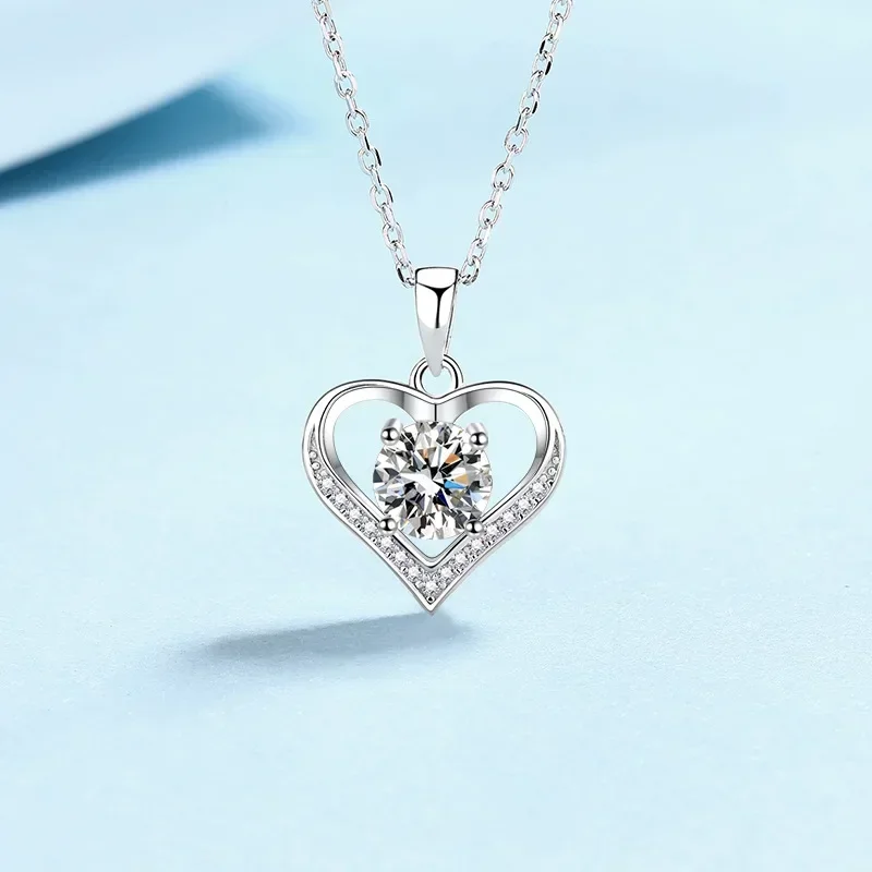 GRA Certified 1CT Heart Moissanite Wedding Necklace for Women, Original Luxury PT950 Platinum Pendant Chain Girl's Birthday Gift