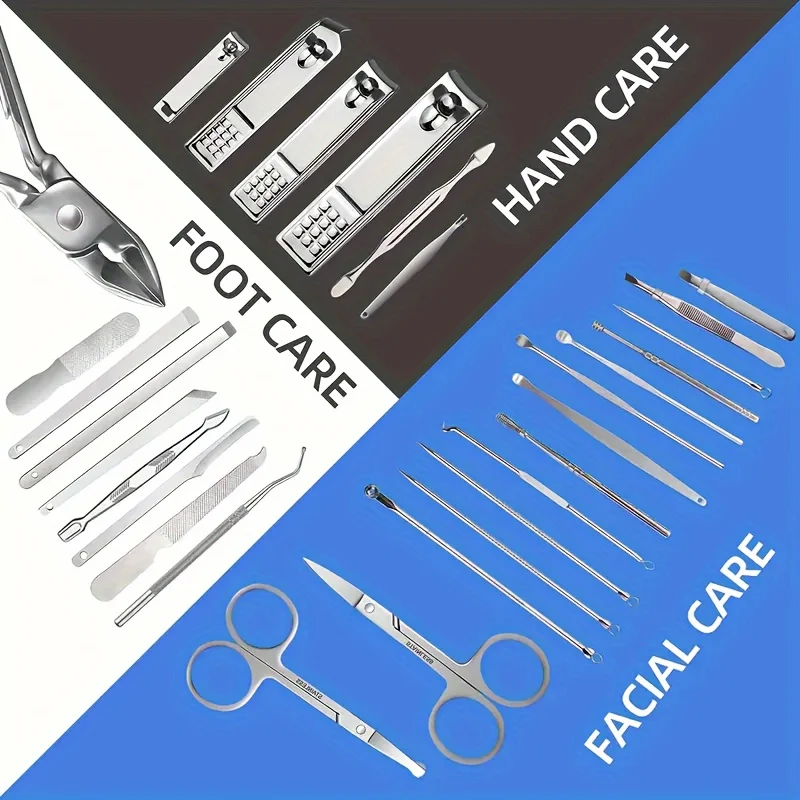 Ensemble d'outils de manucure avec étui de voyage portable, coupe-ongles professionnels, kit de coupe-ongles, 30 pièces