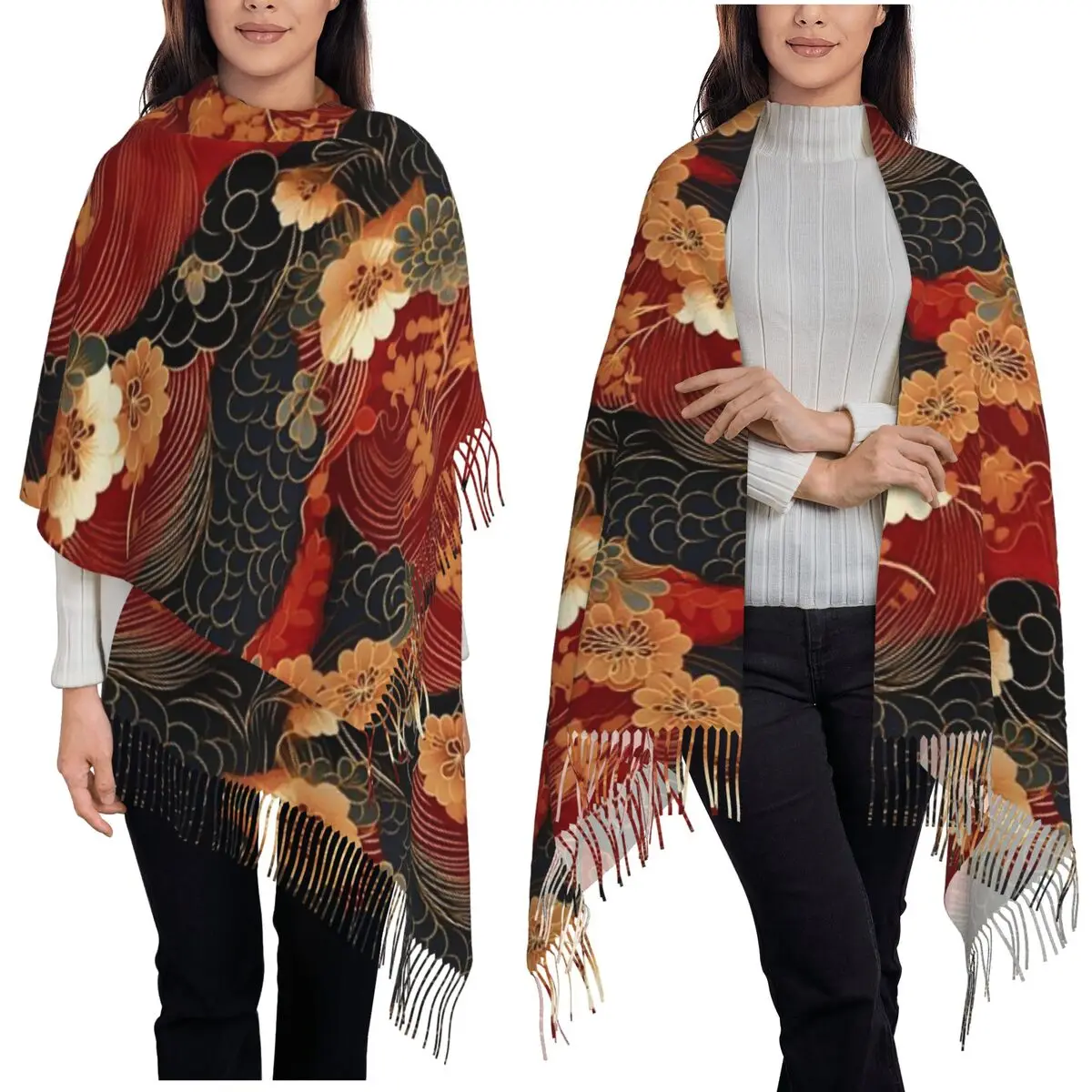 Lindas flores cachecol borla cachecóis para mulheres xales e envoltórios macios e quentes grande outono inverno xale envoltório