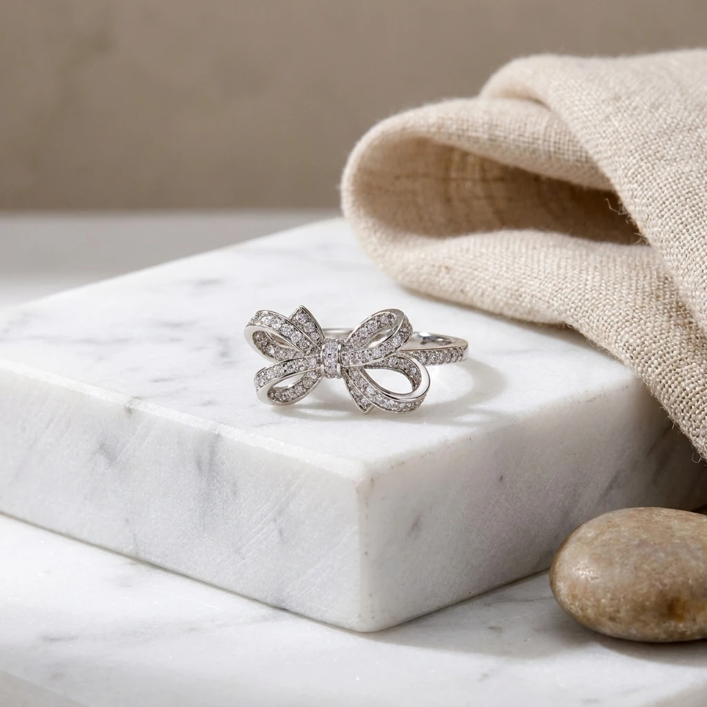 Romantische Schleifenförmige Kubische Zirkonia-Ringe für Frauen, Luxuriöse Glänzende CZ-Geometrie-Ringe, Geburtstags-, Hochzeits- und Verlobungsschmuck-Geschenk – Detail 5