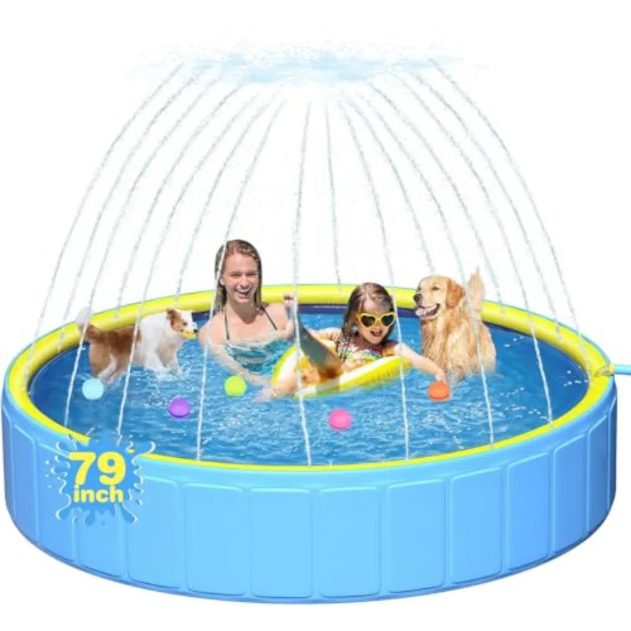 

Summer Swimming Bath Tub for and Dogs Foldable Hard Plastic Pool W79 X H12 Sturdy Design in Blue Perfect Combination of Dog Poo