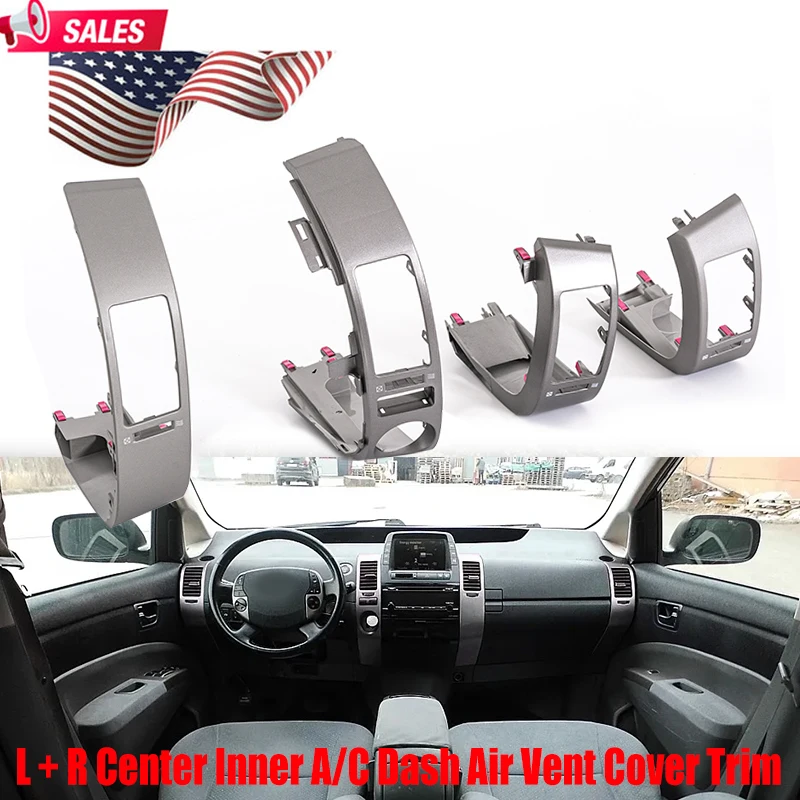 4Pcs Silver‑Gray Dashboard Air Vent Outlet Bezel Panel Cover For Toyota Prius 2004‑2009 Driver & Passenger Side Instrument Panel Trim Frame Replacement Interior Plastic Car Repair Accessories