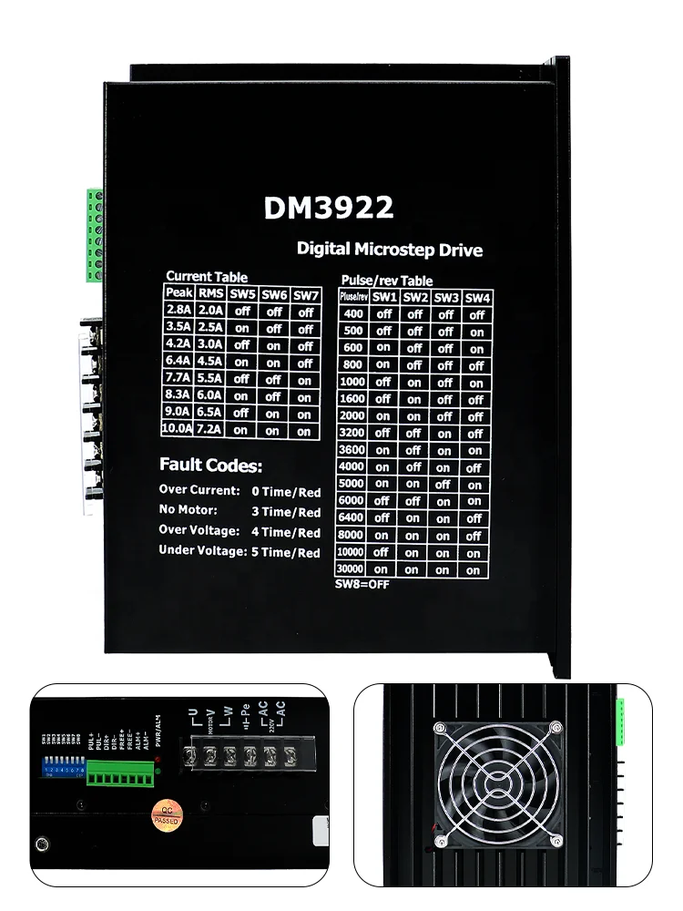 HLTNC DM3922 AC 110V to 220V 10A Three Phase Stepper Motor Driver Fit 130 NEMA52 Step Engine for Large Torque CNC Milling Router