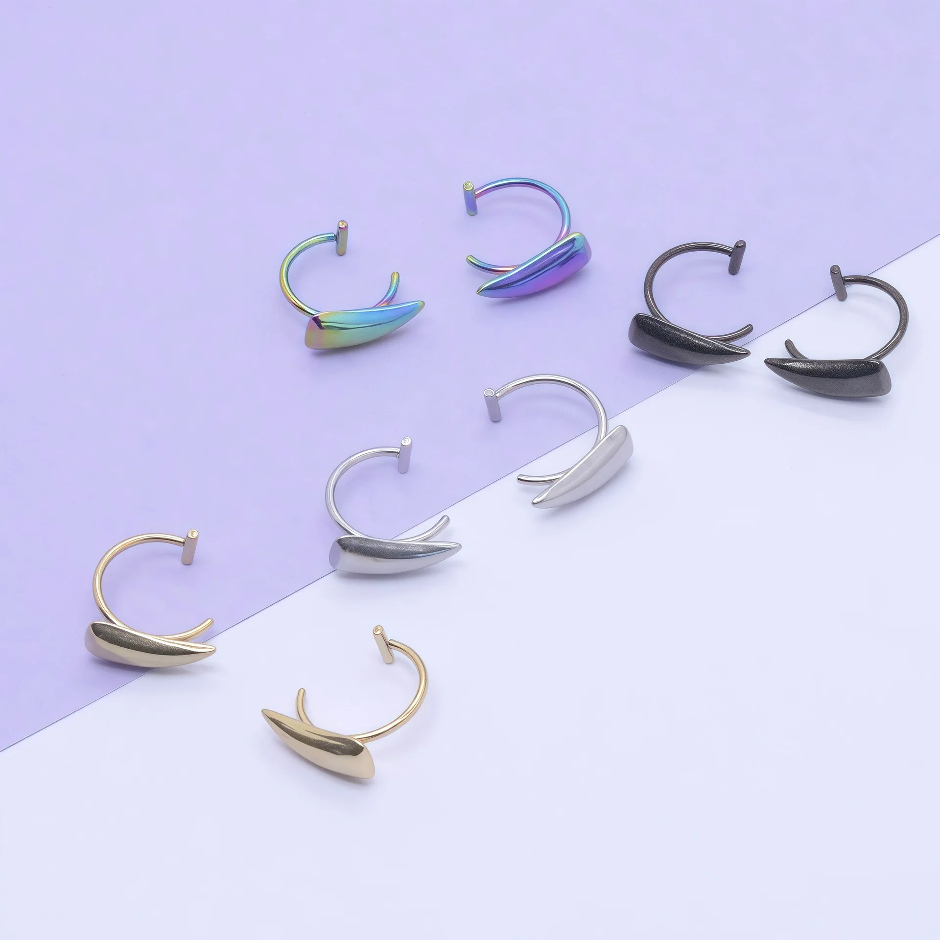 A Pair Fashion 316L Stainless Steel Personality Wolf Teeth C Clip Lip Ring Labret Fake Piercing Women Body Jewelry Non-Pierced