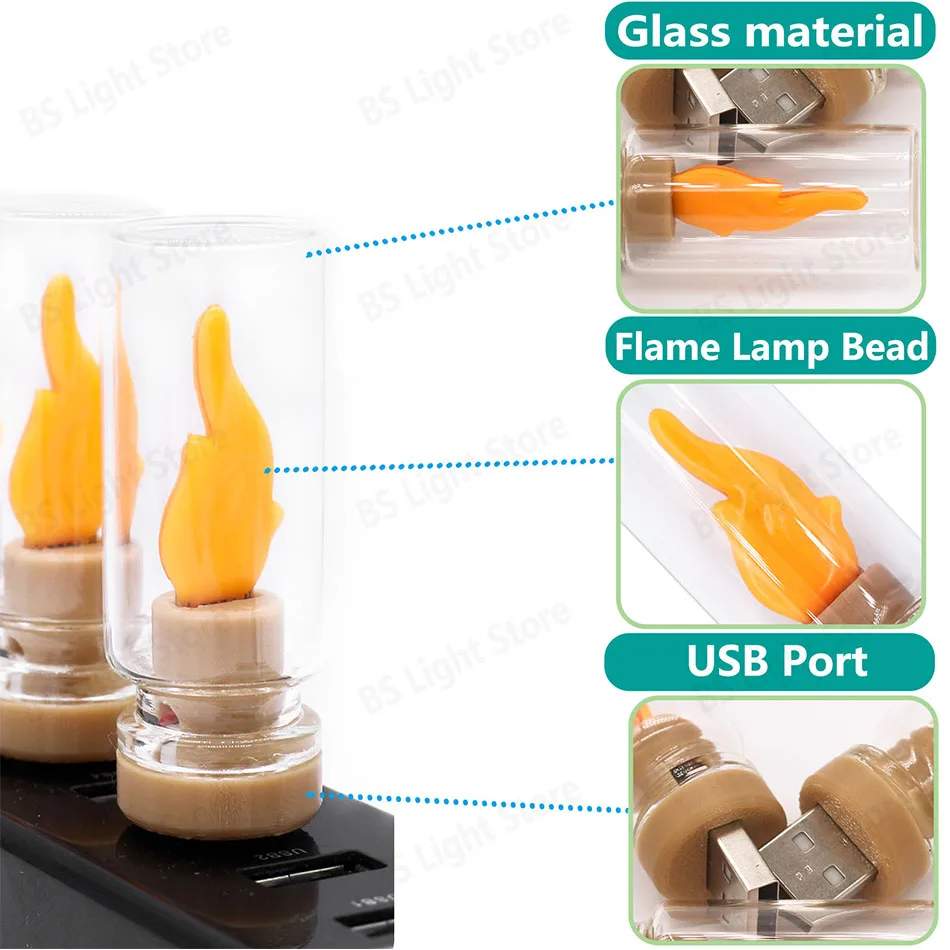 LED 5V Flammen-Glühbirne, USB-Kerzenlampe mit Flackerlicht, Dekorative Gelbe Flammenbeleuchtung für Zuhause, Nachtlicht, Festbeleuchtung, Gebetslampe – Detail 3