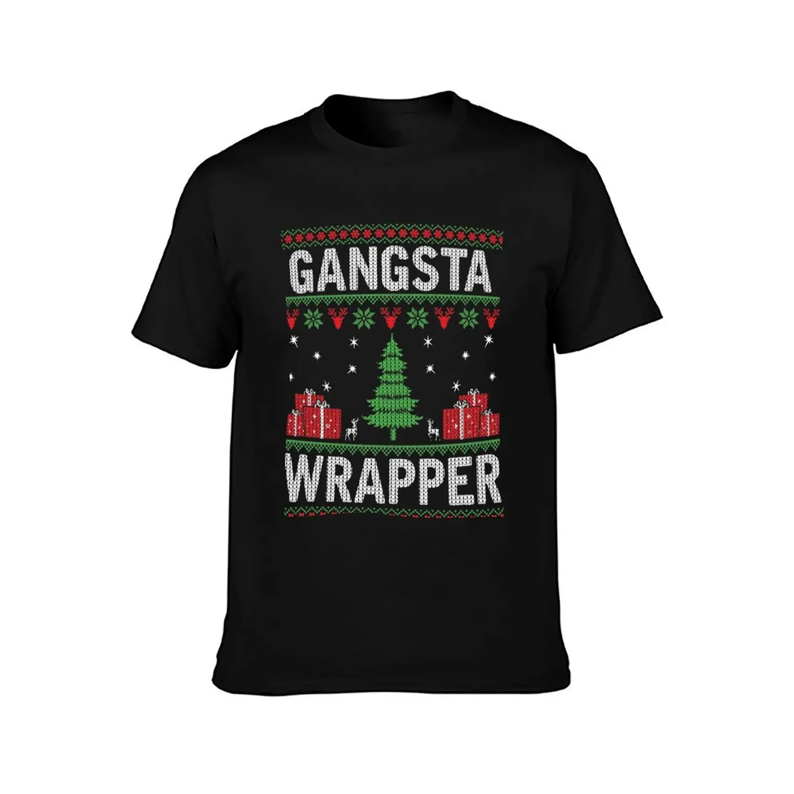 Gangsta wrapper christmas ugly sweater design T-Shirt, Summer Casual Cotton Tee, Oversized Streetwear Tops, Unisex Men Women