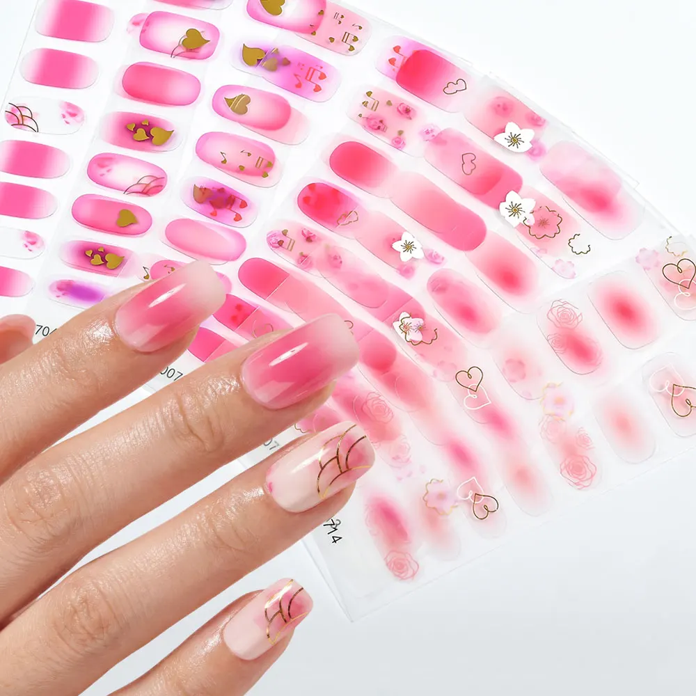 1pcs-16tip Pink Red Blush Full Cover Nail Gel Stickers Adhesive Heart Flower Nail Full Wraps Stickers Valentine's Day Nail Decal