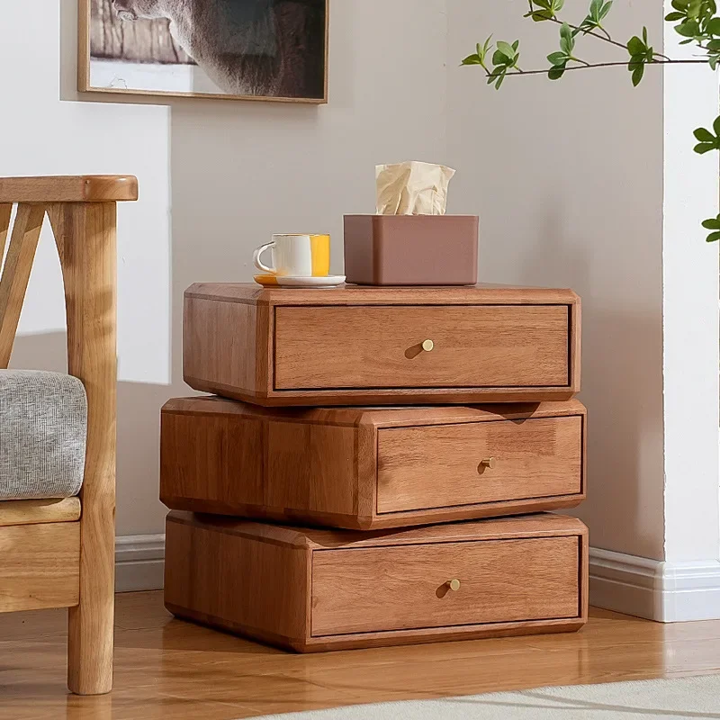 Simple and modern solid wood rotating bedside table, small multi-functional storage horizontal locker