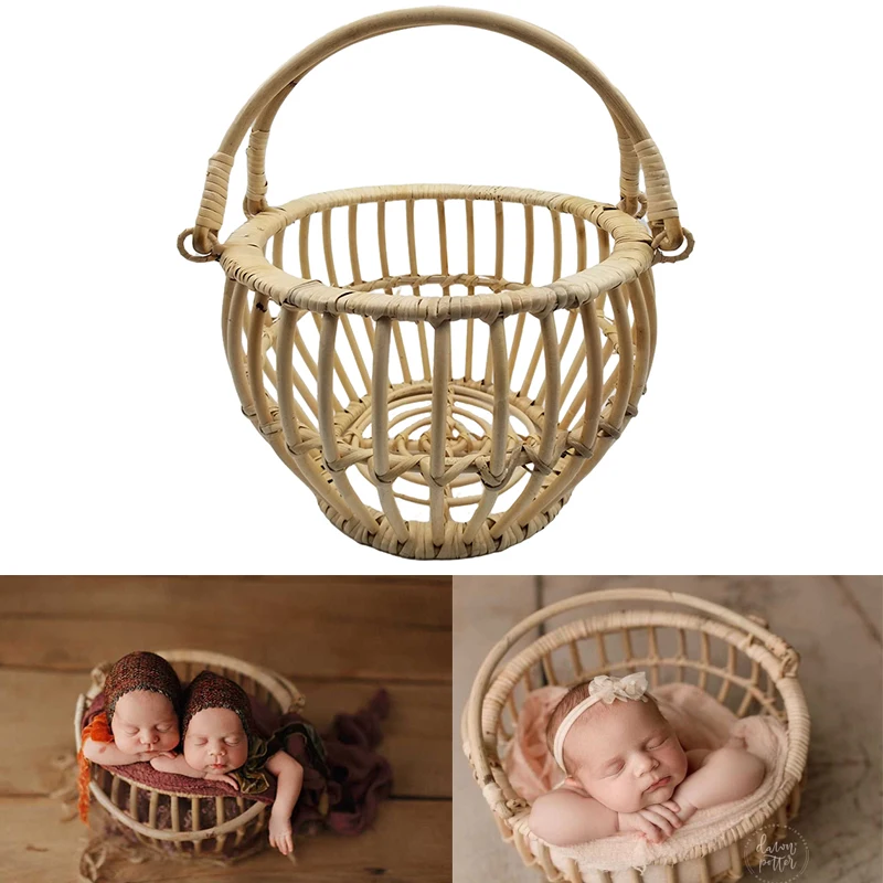 

Newborn Photography Props Round Rattan Woven Basket Baby Milestone Photo Shooting Container Baby Boy Photo Basket Posing Props