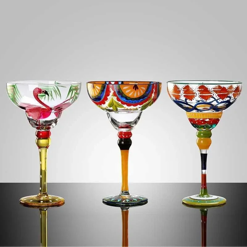 

270ml Creative Margarita Wine Glasses Handmade Colorful Cocktail Glass Goblet Cup Lead-free Home Bar Wedding Party Drinkware