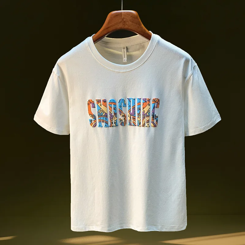 2025年夏用レトロプリントTシャツ、薄手、多用途、ファッショナブル、ハイエンド、トレンディ、カジュアル半袖トップス