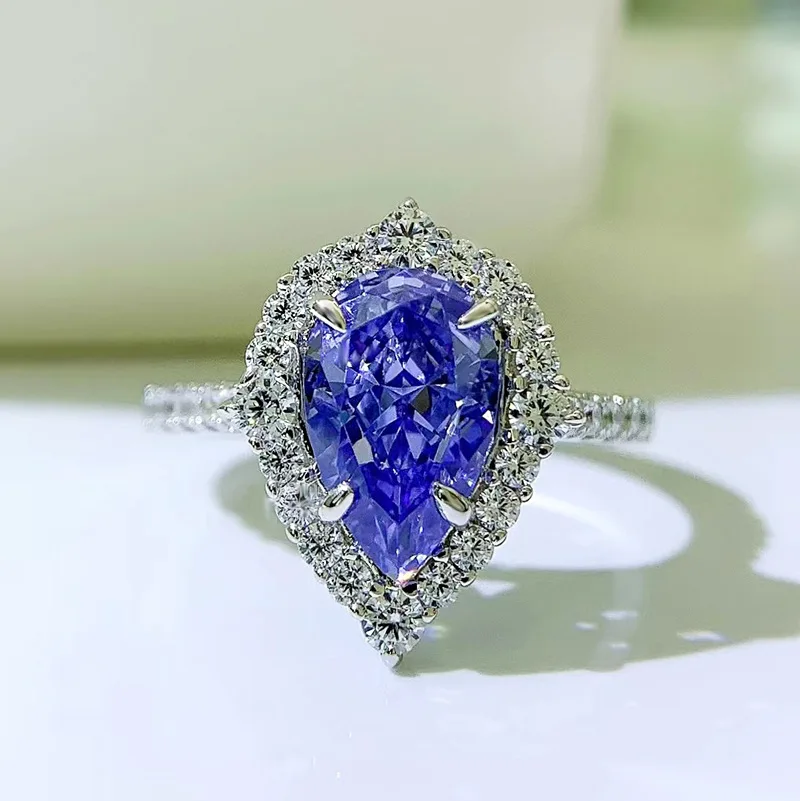 

Real 925 Sterling Silver Tanzanite Wedding Women's Ring Elegant Fashion Fine Jewelry 11x7mm