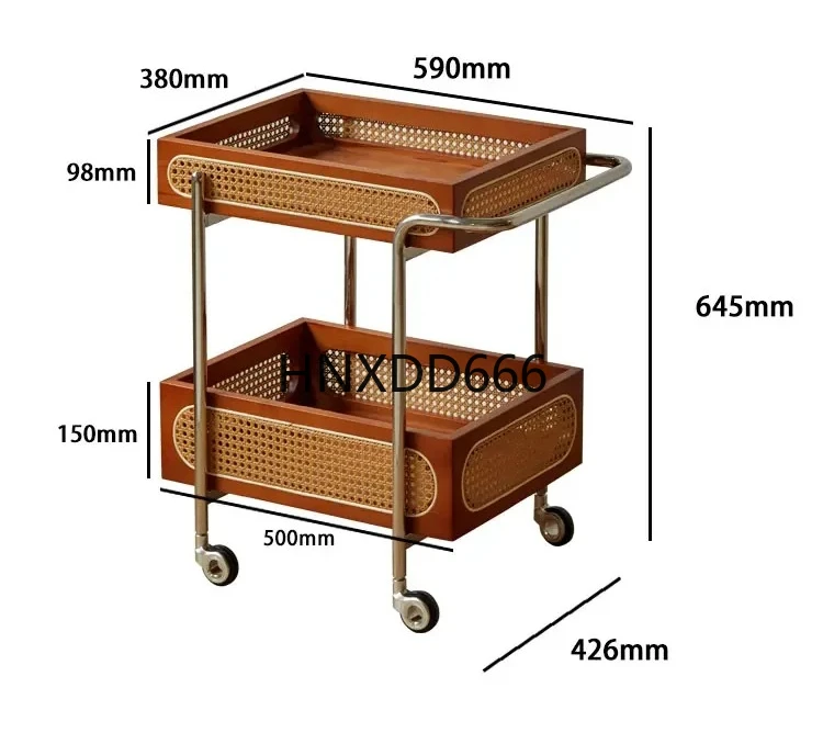 

Rattan cart Stainless steel medieval snack cart Movable dining car
