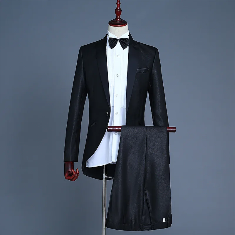 Men\'s Suits Gray Black Magician Tailcoat Suit Tuxedo Dress Suit Men Party Wedding Dinner Jacket Swallow-Tailed Coat