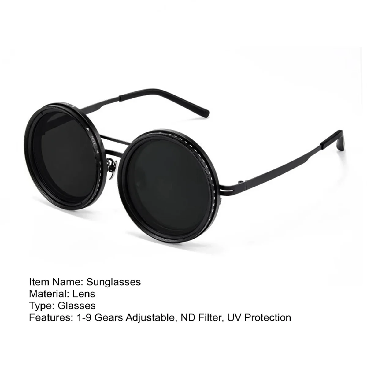 Reliable! Adjustable Sunglasses 1-9 Gears Rounded Polarized Glasses with ND Filter Lenses Retro Glasses Unisex Vintage Eyeglasse