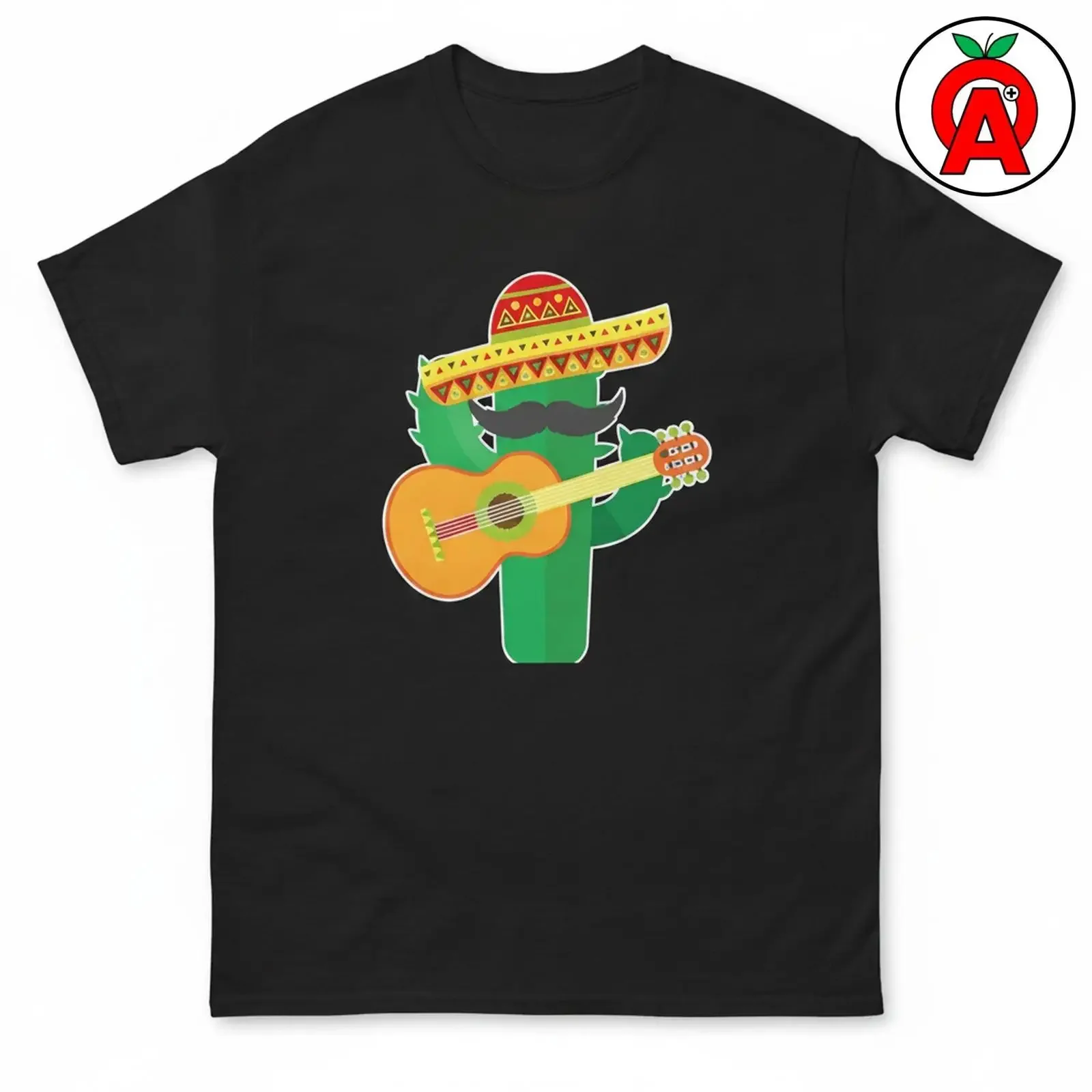 Mexican Cactus Fiesta Funny Sombrero Mustache Guitar Cinco De Mayo Celebration Crew Neck Casual T Shirt vintage Washed