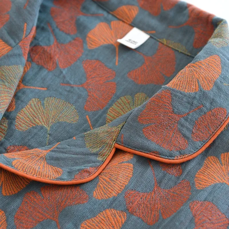 2026 Neue Frühlings- und Sommer-Damen-Pyjama-Sets, Langarm-Hosenanzug, Zweiteilig, 100% Baumwolle, Krepp, Blumen- und Blättermuster, Hauskleidung – Detail 9