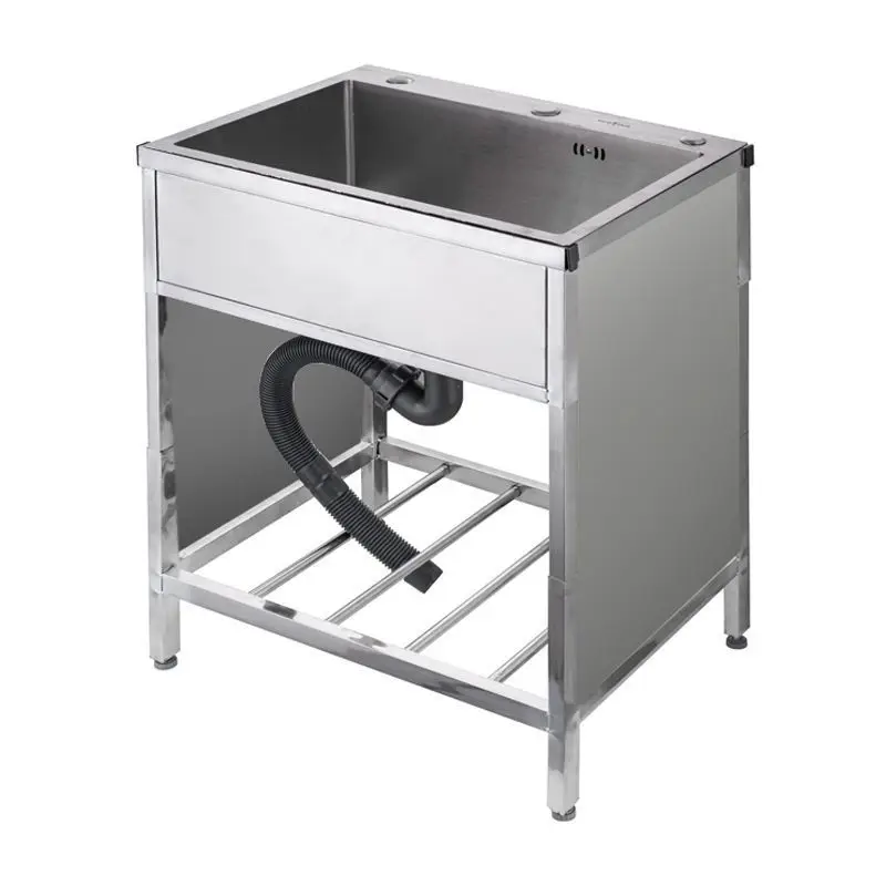 

Kitchen stainless steel sink thickened enclosure single slot with bracket vegetable basin manual pool brushed dish sink large