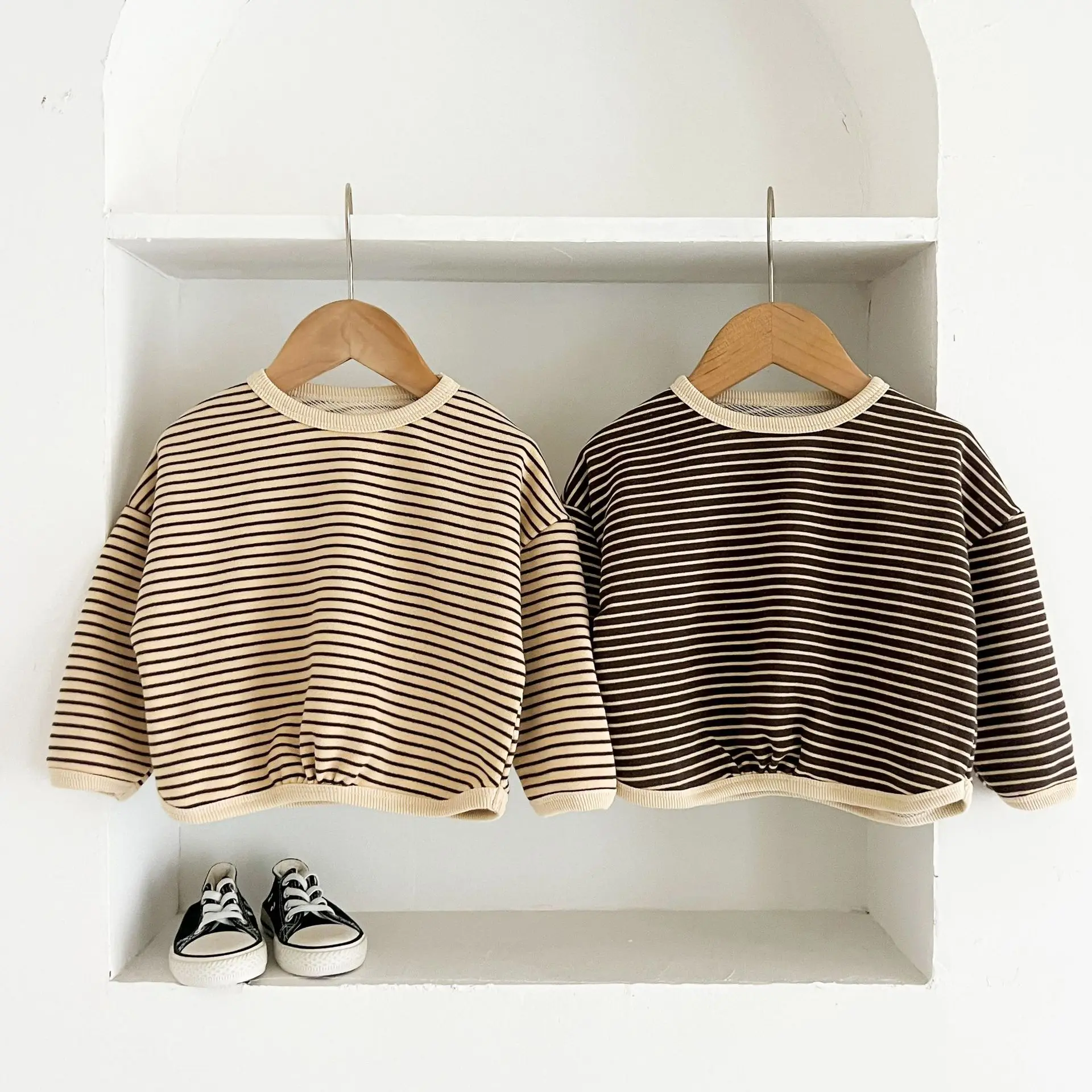 Long Sleeve Striped T-shirt for Boys Girls New Spring Autumn Cotton Toddler Kids Sweatshirt Children Casual Loose Tees 1-8Years