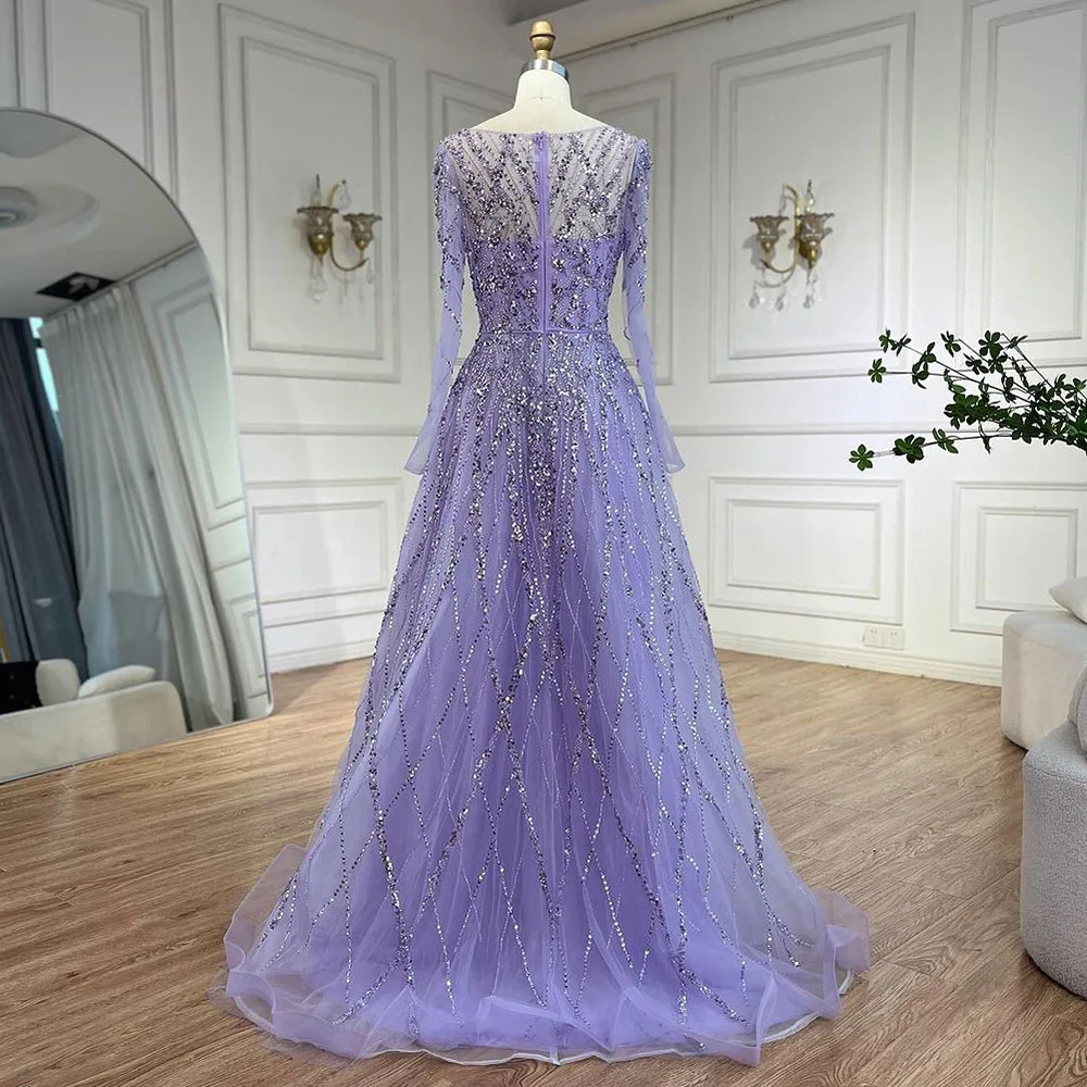 Serene Hill 2025 Saudi Arabia Lilac A Line Sweetheart Long Sleeves Beaded Evening Dresses Gowns Party GLA71793 Customized