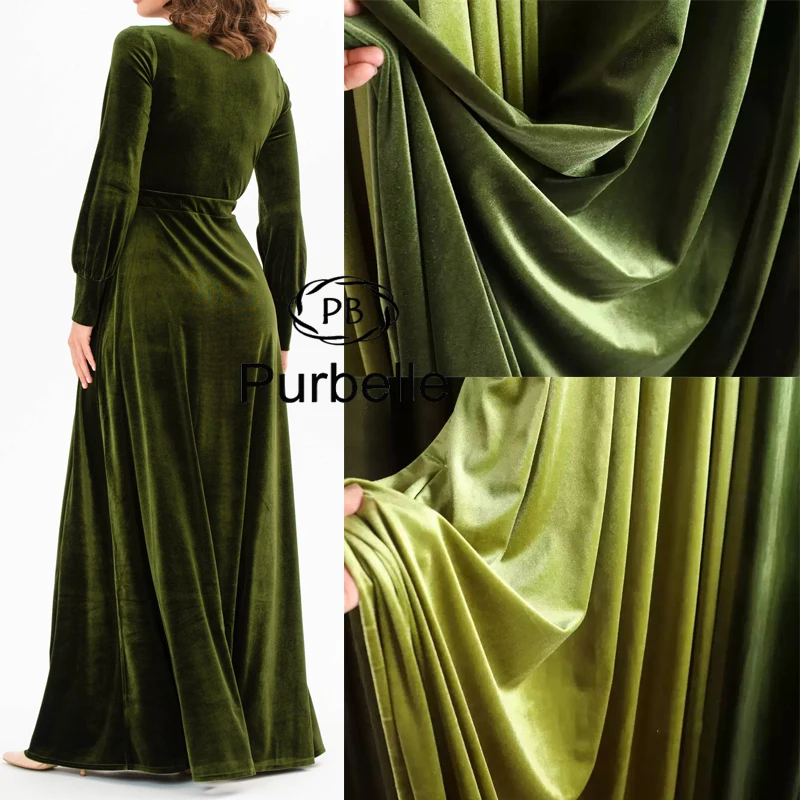 Vintage Green Velvet Fabric for Formal Dress Backdrops Wedding Party Decoration Curtain Cloth Drap Handmade DIY Material