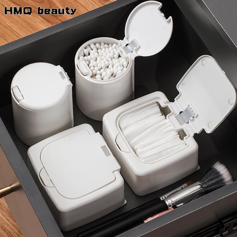 

Desktop Pop-up Storage Box Cotton Swabs Makeup Organizer with Cover Dust Proof Plastic Holder Case for Small Things Beauty Tools