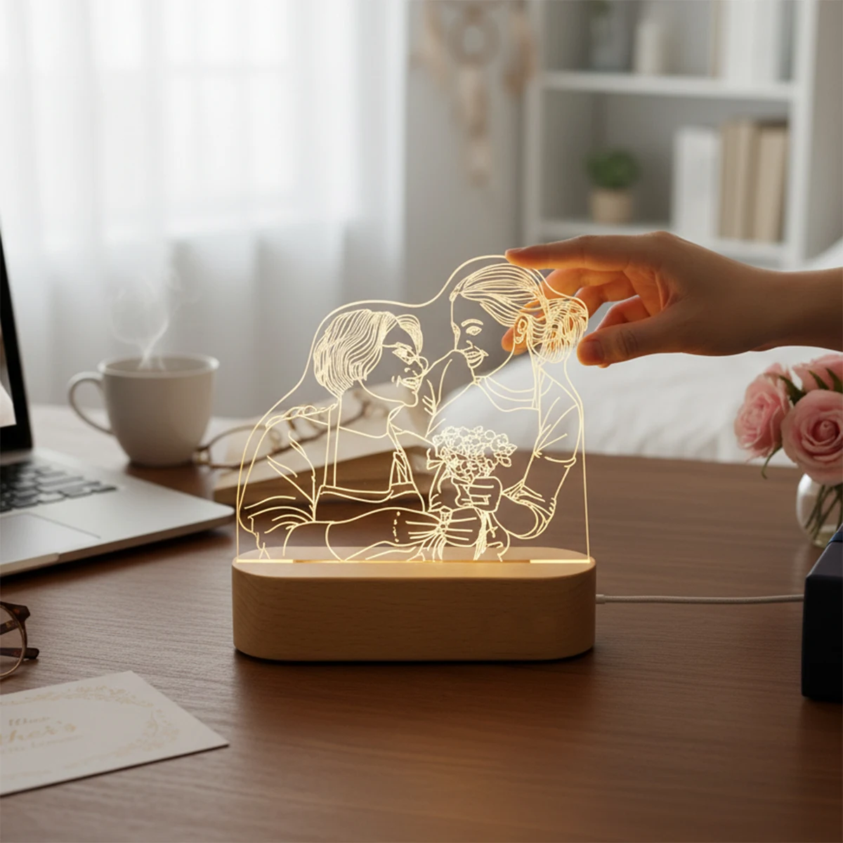Dropshipping Cá Tính Acrylic Đèn Tùy Chỉnh Ảnh Văn Bản Đèn Ngủ USB Đế Gỗ Cưới Ngày Của Mẹ Làm Quà