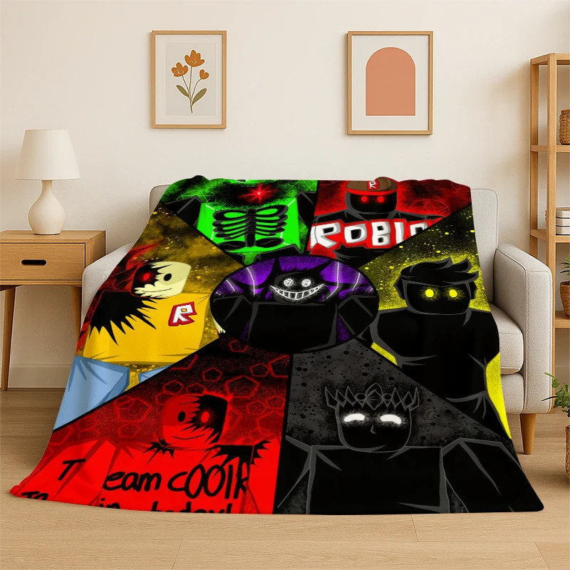 Classic Cartoon R-Robloxs Game Flannel Throw Blanket,Warm Cozy Blanket for Bed,Sofa,Couch,Bedroom,Living Room,Office,Camping