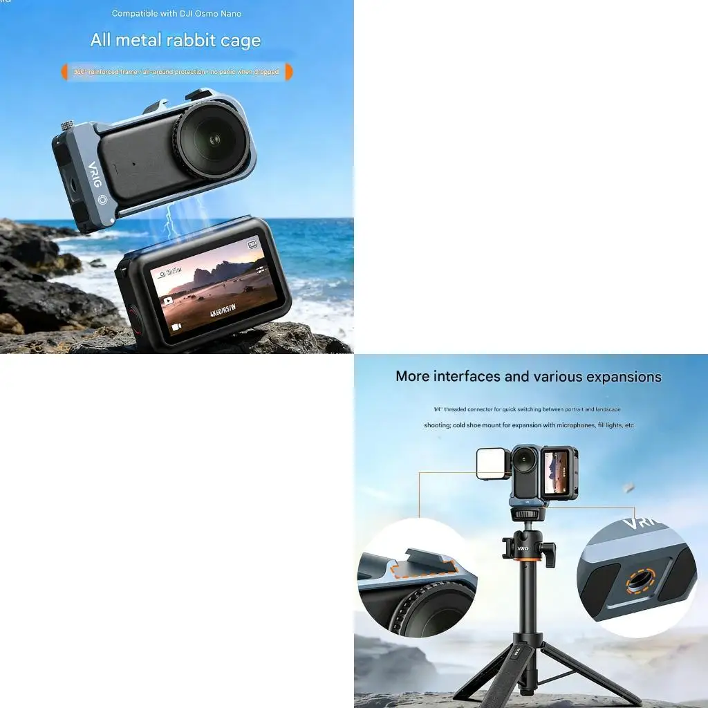 

193A Aluminum Alloy Cage For Action Camera With Cold Shoe Mount 1/4Inch Screw Hole