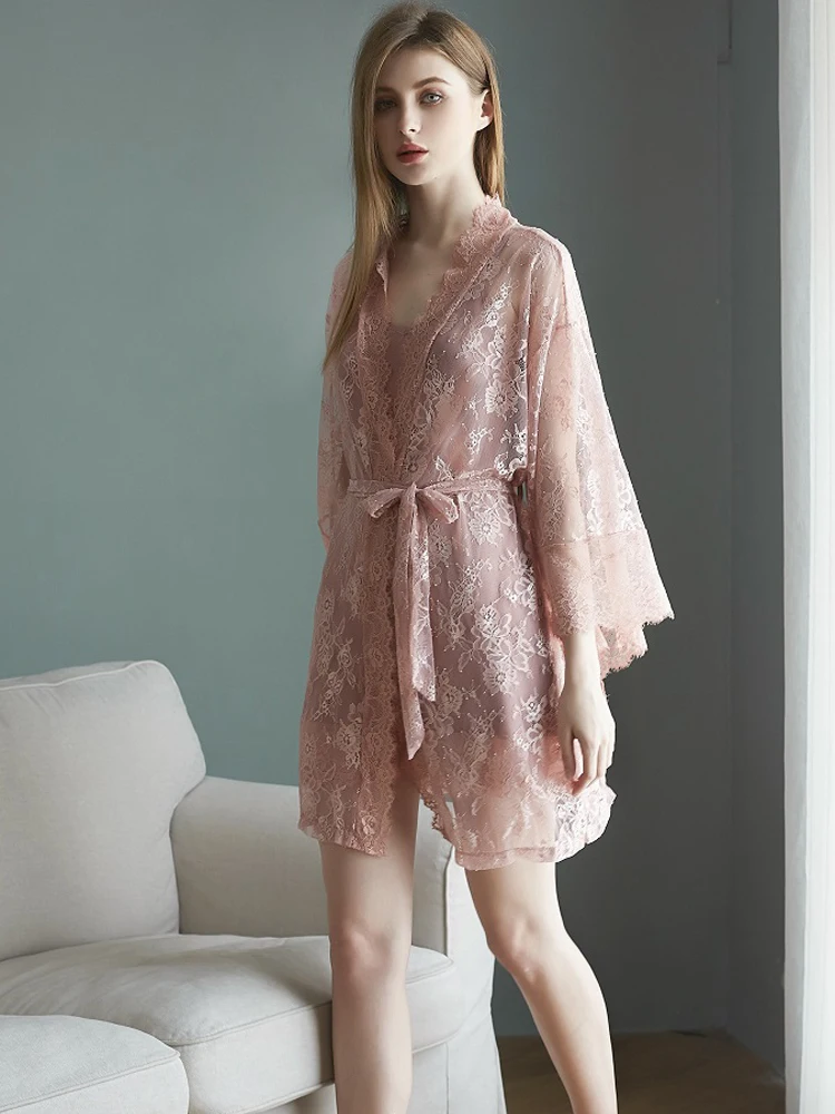 

New Silk Pajama Strap Sleeping dress Lace Hollow Sleeping Robe Home Clothing Set Thin