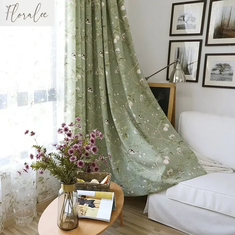 

Custom Size！！American High-end Retro Bird and Flower Nature Vertically Fashion Curtains for Living Dining Room Bedroom Decor