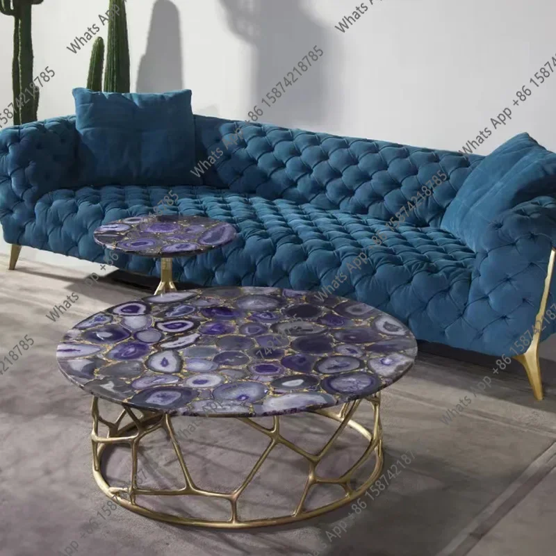 X5 Postmodern Light Luxury Pure Copper Agate Coffee Table Villa Hotel Restaurant Model Room Xiaohongshu Designer High-end