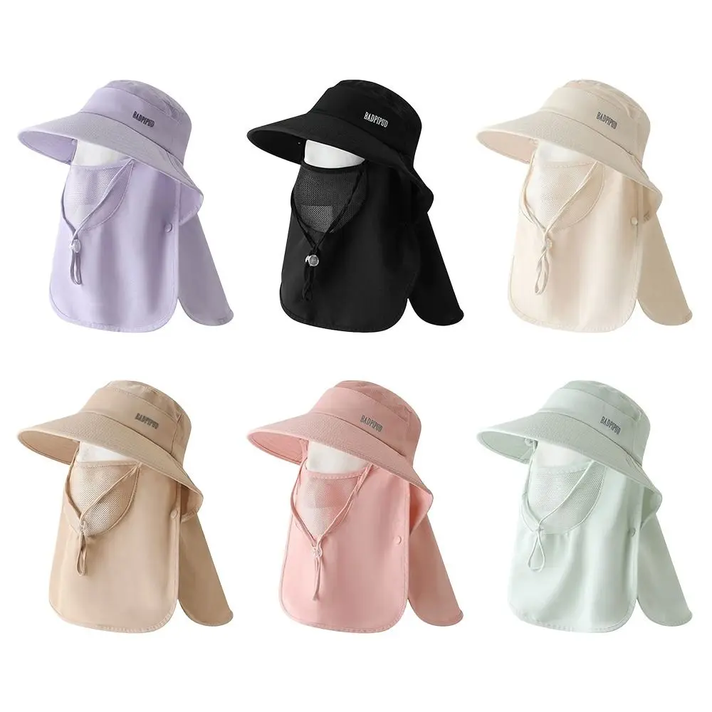

UV Protection Women's Sun Protection Hat with Face Mask Wide Brim Summer Face Shield Neck Cap Adjustable All-in-one Sun Hat