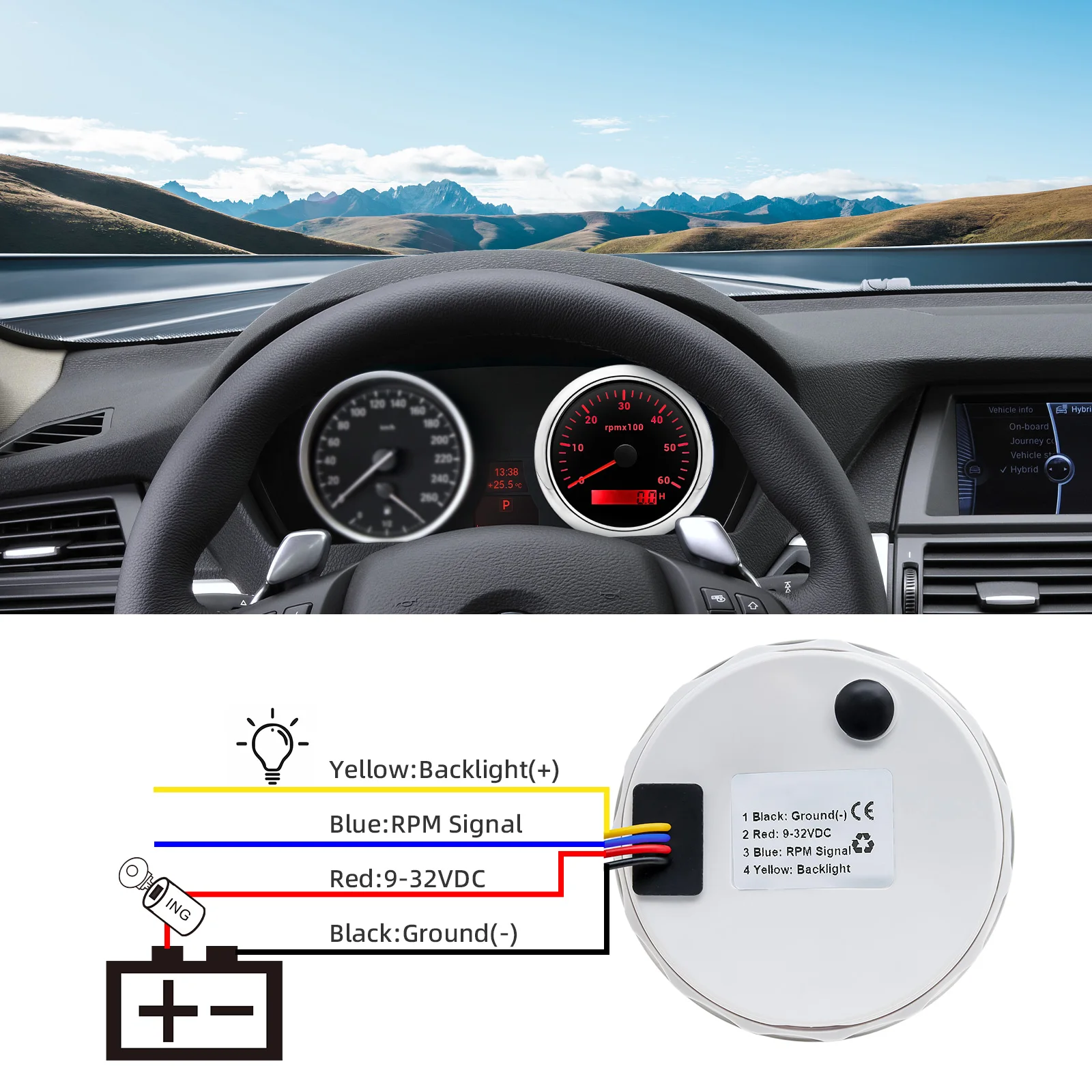 85MM Tachometer 7Colors Backlight 3000RPM-8000RPM Car RPM Gauge Tachometer Sensor  with Digital Hourmeter 12V 24V