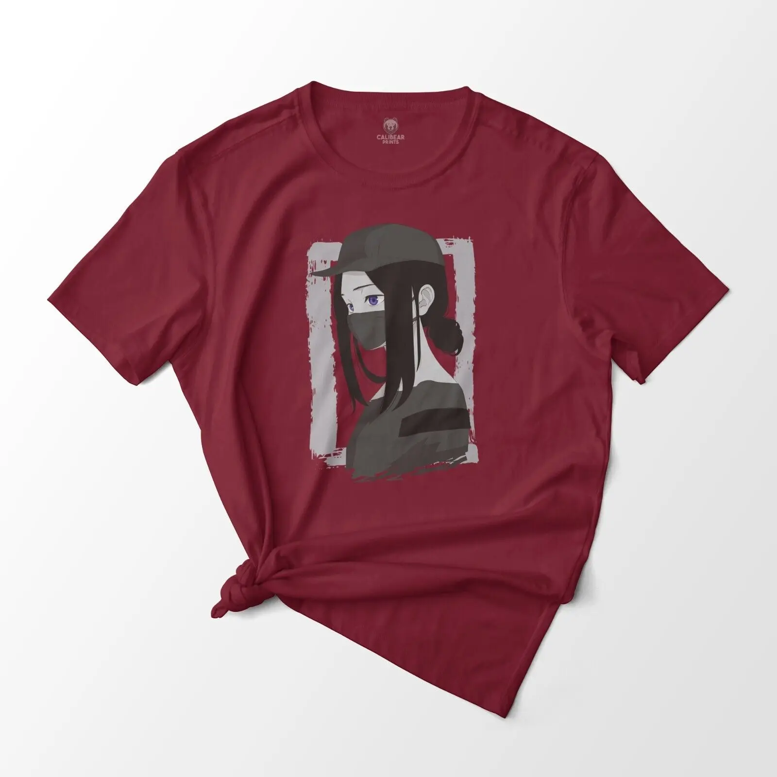 Masked Anime Girl Minimalistic Aesthetic Graphic T-Shirt Unisex 100% Cotton Tee