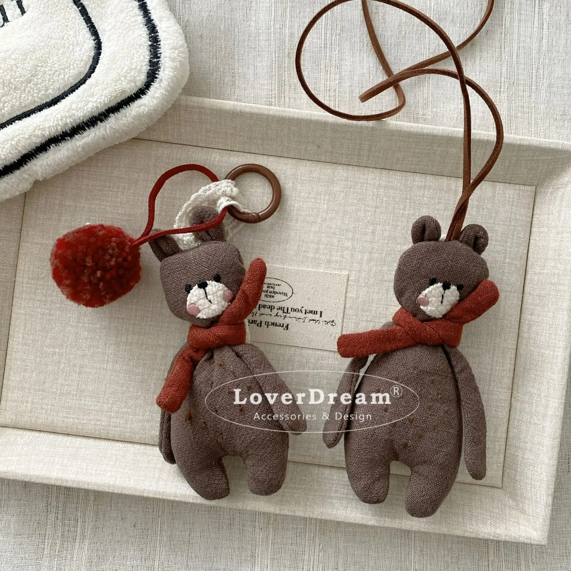 

New Ancla Red Coffee Color Fabric Bear Hanging Sweet And Cute All Key Chain Bag Pendant