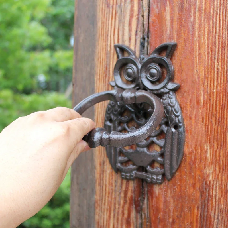 Vintage kołatka żeliwna sowa dekoracyjne Doorknocker drzwi z kutego żelaza uchwyt zatrzask antyczne bramy ozdobny ptak Home Office