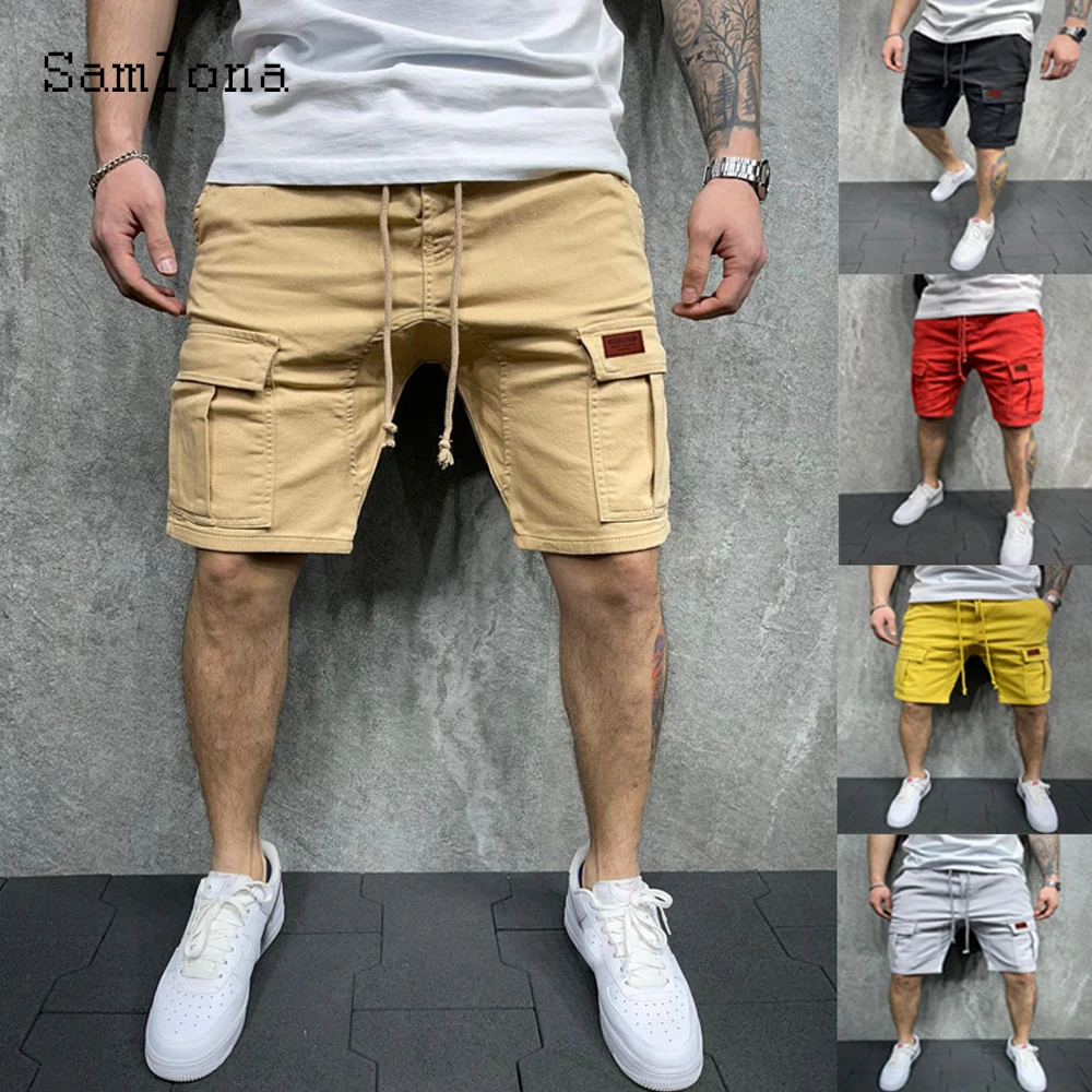 Samlona Plus Size 3xl Men's Fashion Safari Style Shorts Casual Drawstring Short Pants 2023 Summer New Beach Shorts Male Clothing