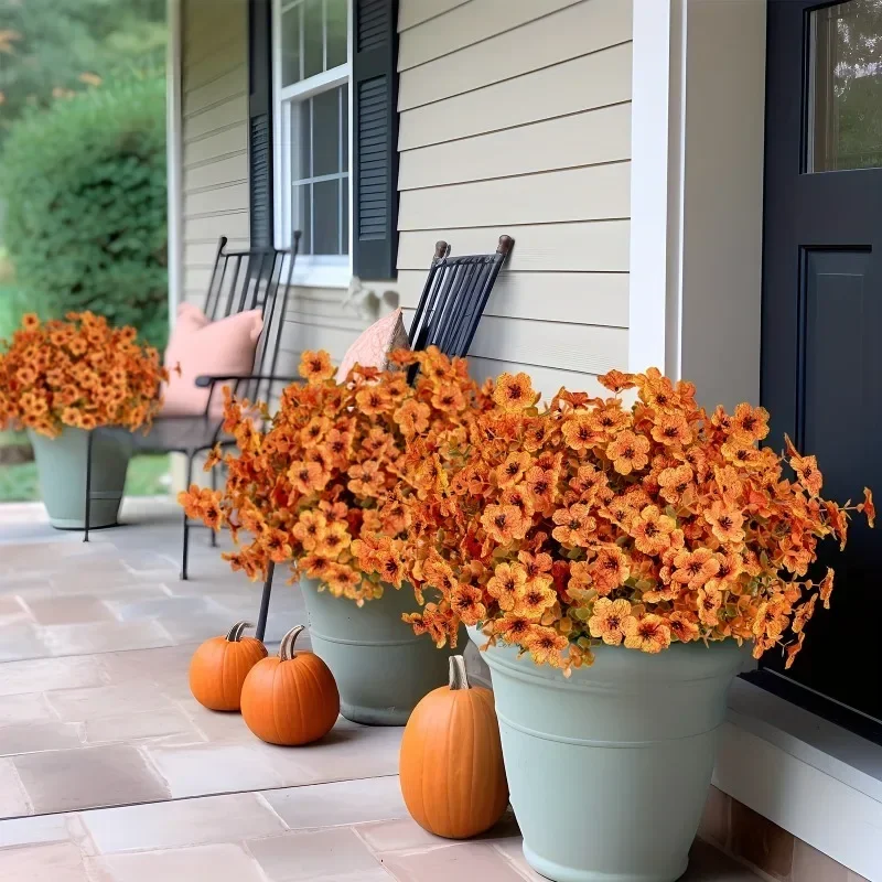 1 Bundle Artificial Fall Flowers Faux UV Resistant Fake Flowers for Vase Window Box Outside Porch Home Patio Garden Decoration