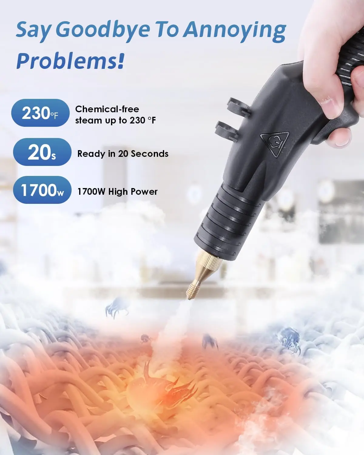 1700W 고압 스팀 청소기 (타일, 자동차, 그라우트용) – 휴대용 가정용 샤워 스티머, 110V