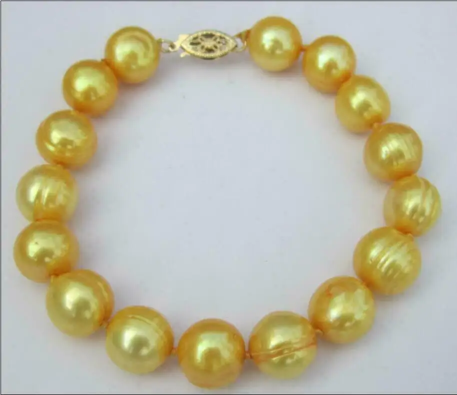 

Huge AAA 12-11mm south sea golden baroque pearl bracelet 8" 14K Gold Beautiful gift