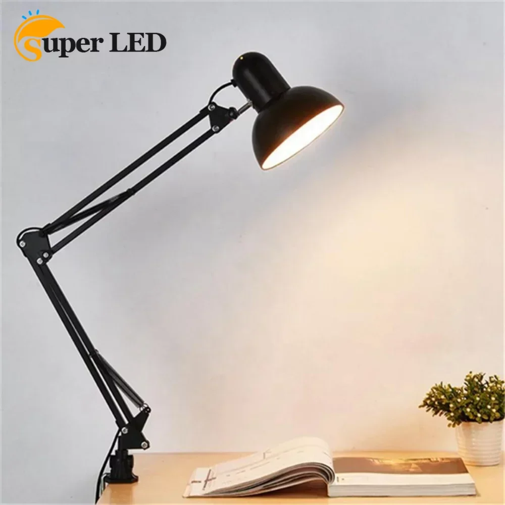 Foldable Desk Lamp Clip on Light Telescopic Eye Protection Retro Bedroom Office Computer Table Lamp Home Decor for E27 Bulb