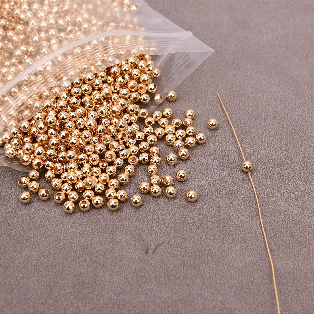 APDGG Wholesale 500 Pcs 3mm 4mm Copper Round Ball Jewelry partition beads Gold Plated Jewelry Findings DIY