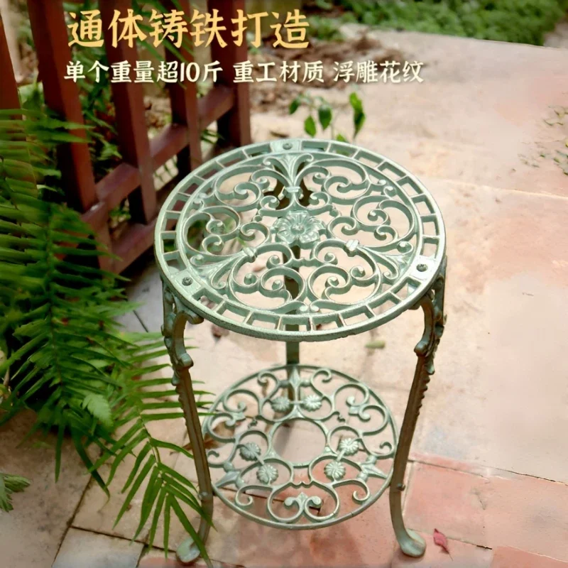 Balcony Flower stand Outdoor courtyard Wrought iron Cast iron Living room Green dill flower stool Outdoor garden Terrace Double