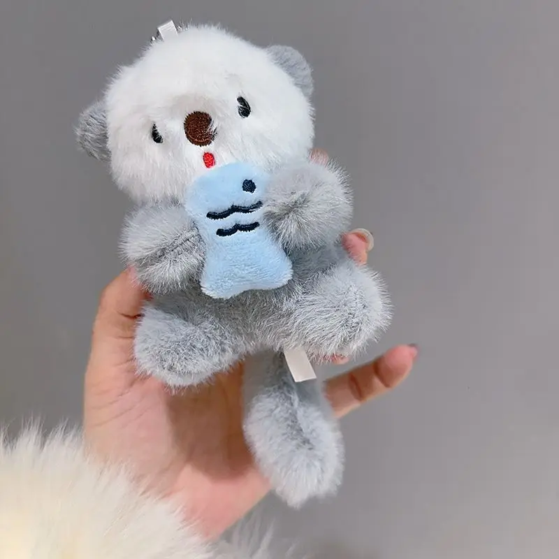 Otter Plush Keychain Holding Fish Design Backpack Pendant Keyring Bag Charm Wallet Accessory Cute Gift