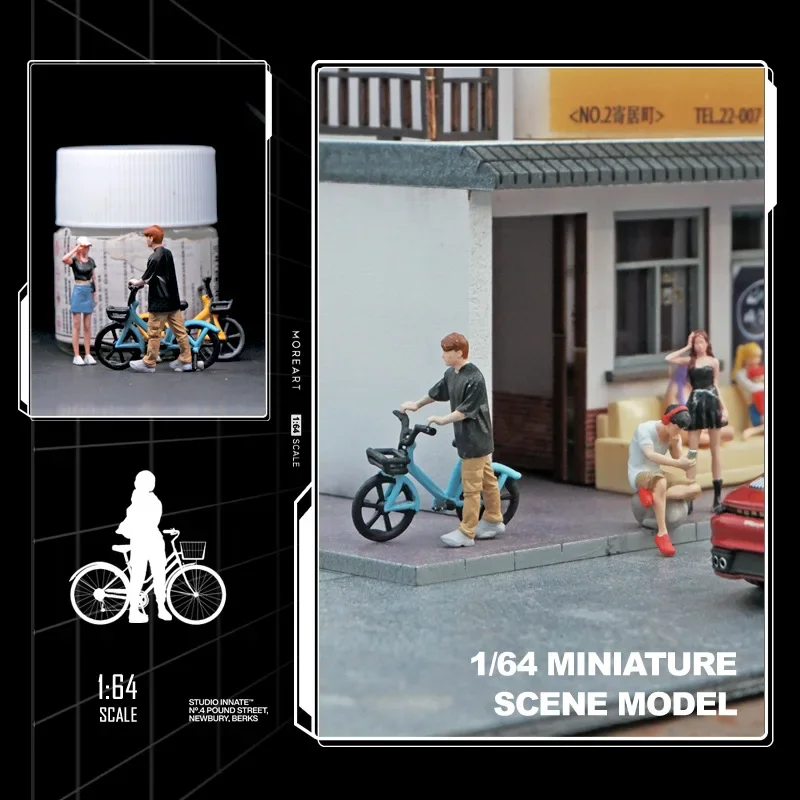 

1:64 Cycling boy Mini Doll Figure Model miniature Photography props Scene Model DIY Sand table landscaping ornament Gift