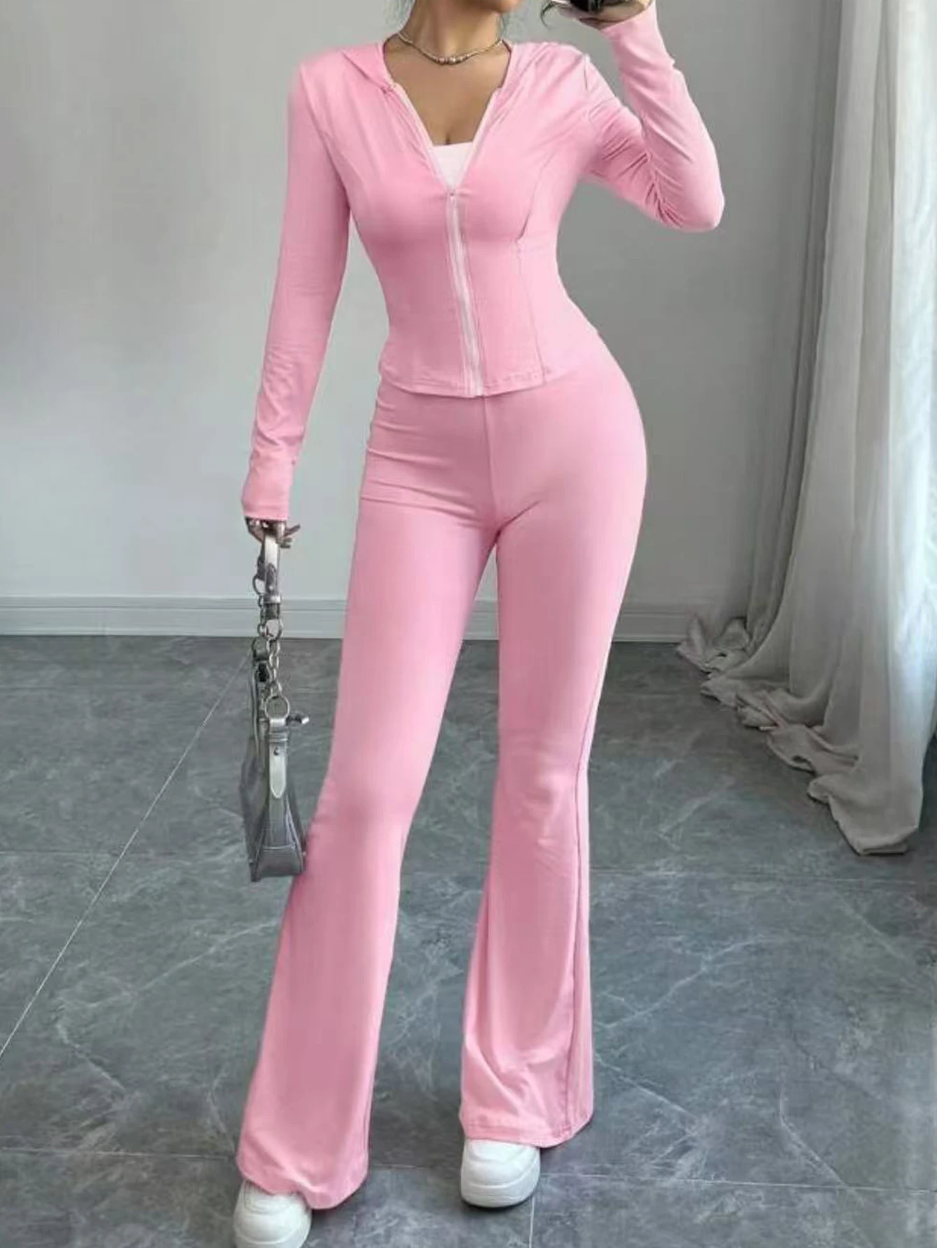 2025年 レディース カジュアル 秋 ジャンプスーツ ラペル 長袖 無地 ジッパー スポーティ レギュラーフィット ジャンプスーツ