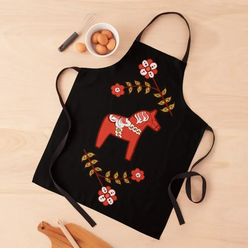 

Dala Horse on Black Apron Manicurists Kitchen accessories Home and kitchen products Apron